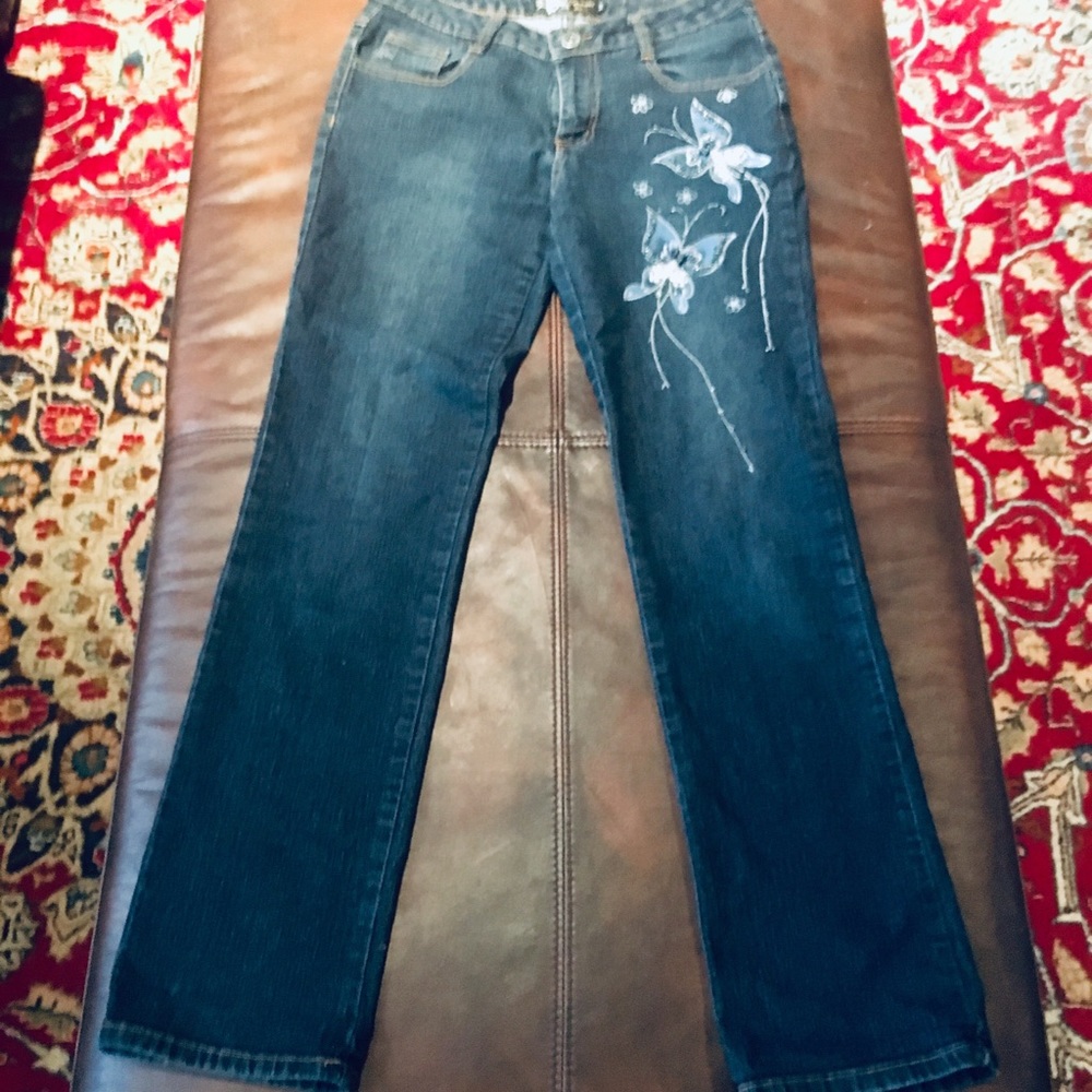Straight Leg Jeans with Butterfly Beadwork